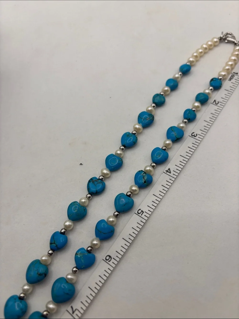 Danbury Mint set heart-shaped turquoise pendant bracelet earrings beaded pearl - Picture 9 of 12
